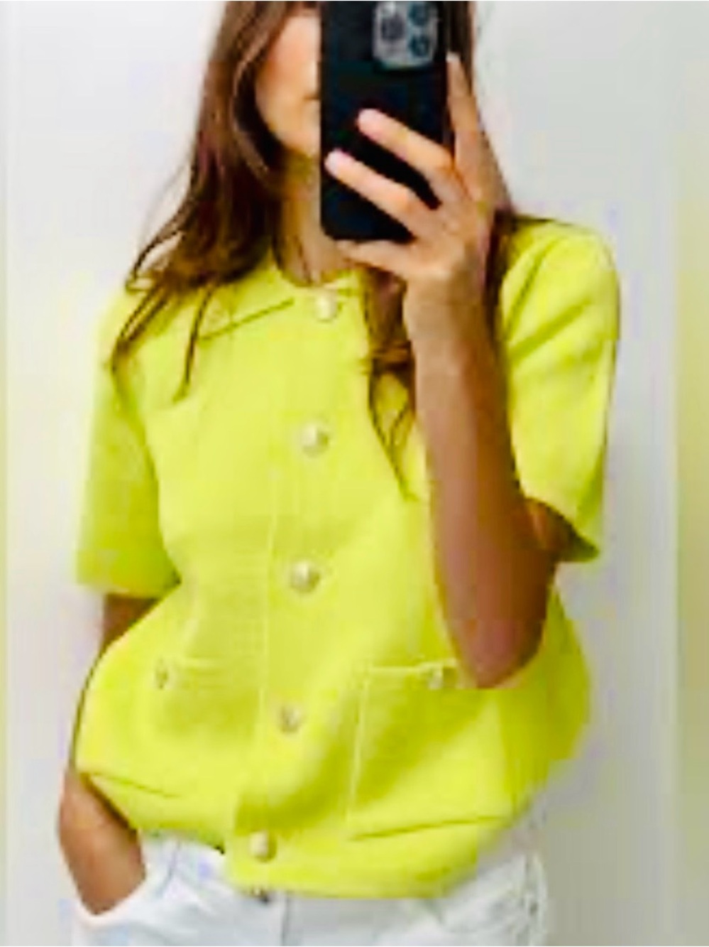 Zara Neon Yellow Short-Sleeve Button Down Shirt